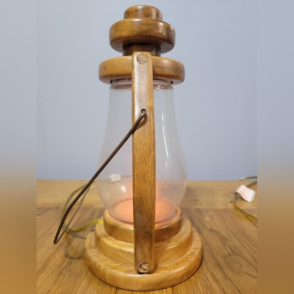 Rustic Wooden Electric Lantern With Glass Chimney And Flickering Light - Picture 4 of 8